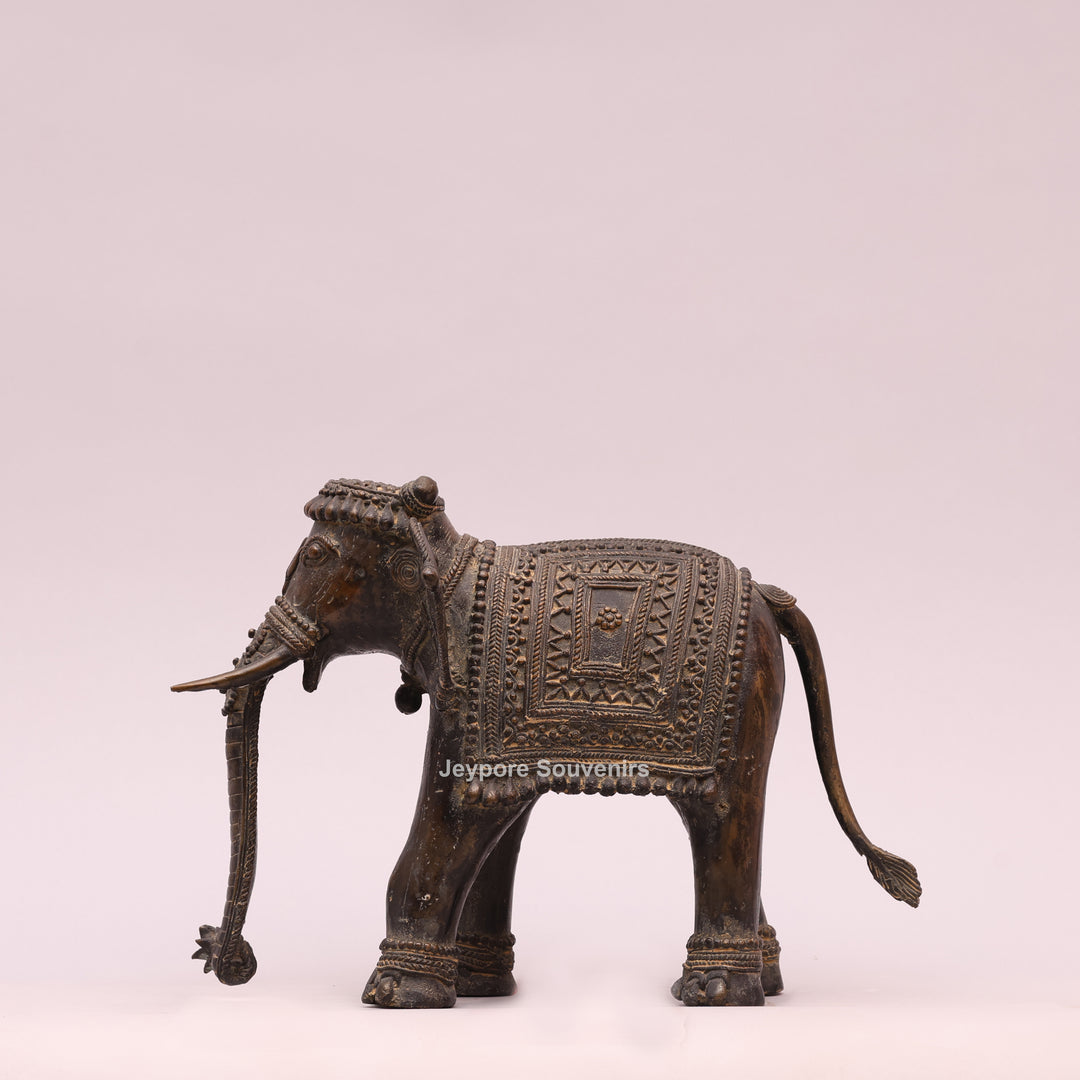 Handcrafted Dhokra Brass Tribal Elephant Statue – Antique Metal Art