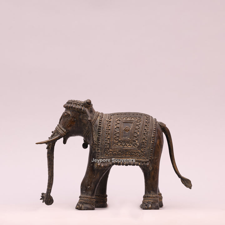 Handcrafted Dhokra Brass Tribal Elephant Statue – Antique Metal Art