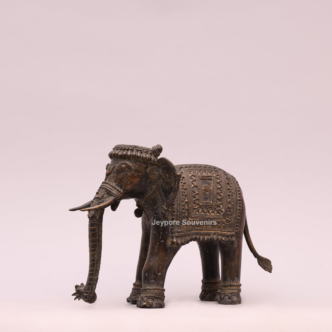 Handcrafted Dhokra Brass Tribal Elephant Statue – Antique Metal Art