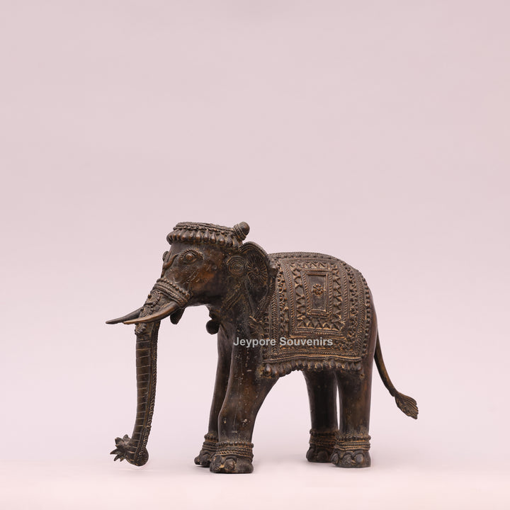 Handcrafted Dhokra Brass Tribal Elephant Statue – Antique Metal Art