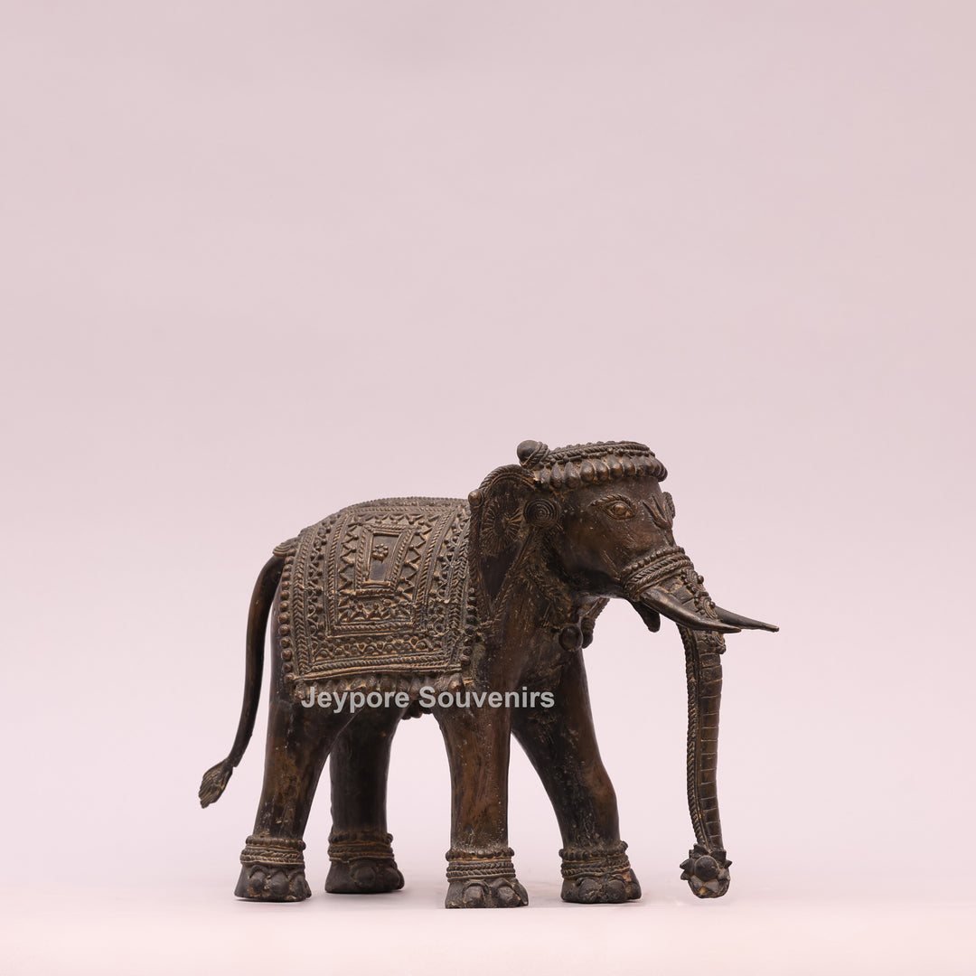Handcrafted Dhokra Brass Tribal Elephant Statue – Antique Metal Art