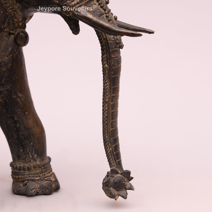 Handcrafted Dhokra Brass Tribal Elephant Statue – Antique Metal Art