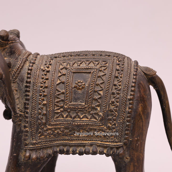 Handcrafted Dhokra Brass Tribal Elephant Statue – Antique Metal Art