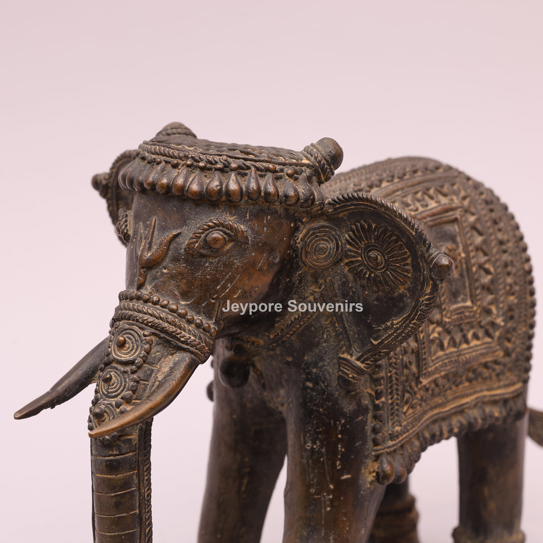 Handcrafted Dhokra Brass Tribal Elephant Statue – Antique Metal Art