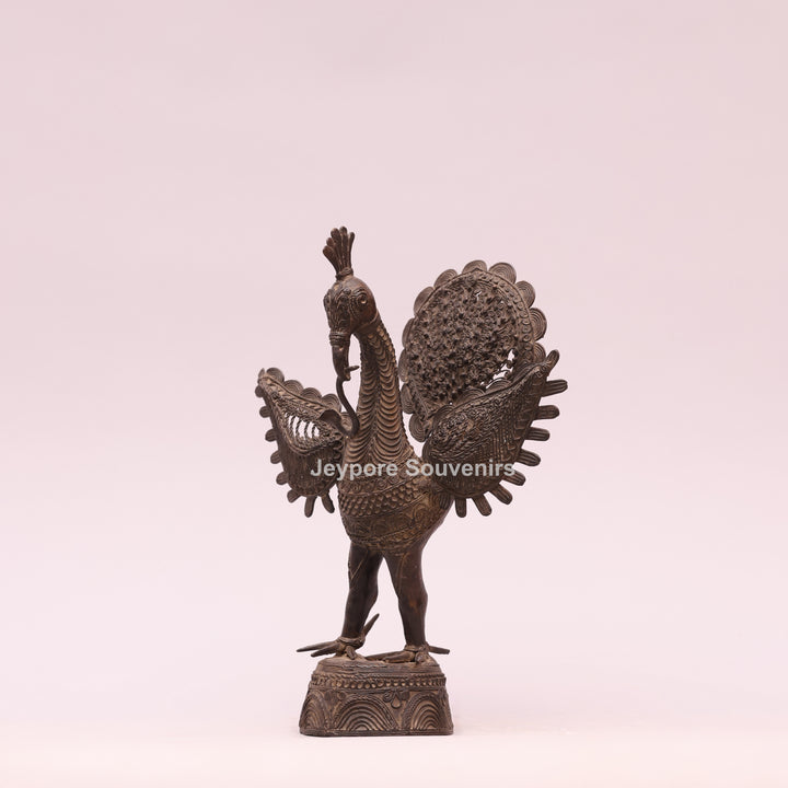 Dhokra Brass Peacock Sculpture with Spread Wings