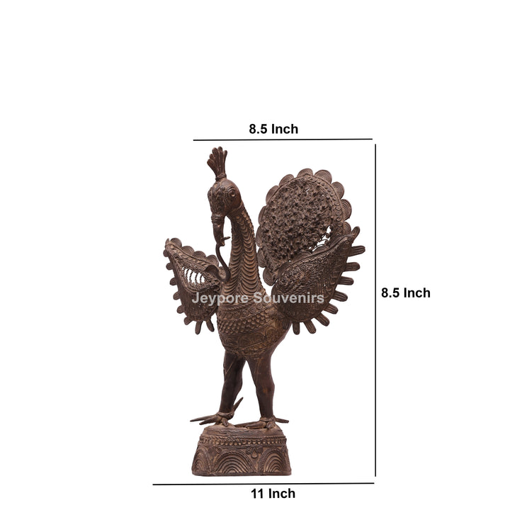 Dhokra Brass Peacock Sculpture with Spread Wings