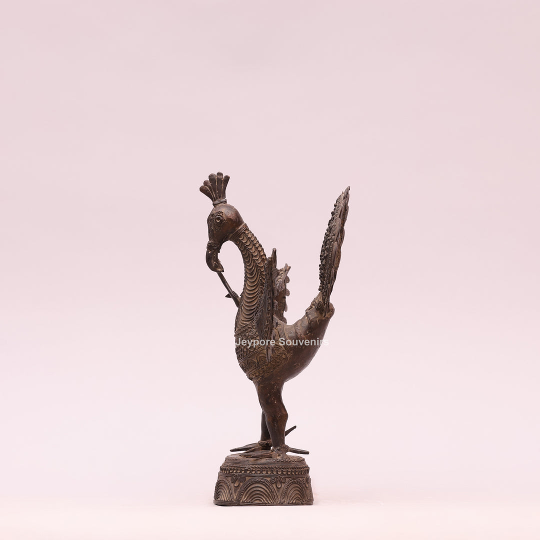 Dhokra Brass Peacock Sculpture with Spread Wings