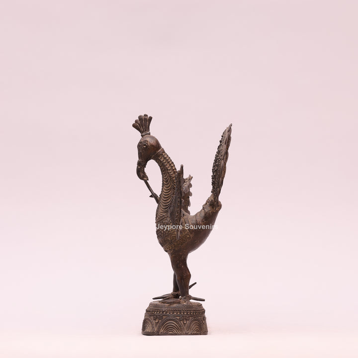 Dhokra Brass Peacock Sculpture with Spread Wings