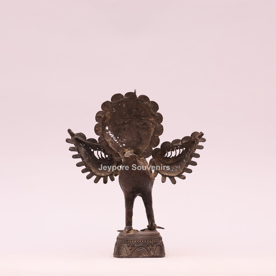 Dhokra Brass Peacock Sculpture with Spread Wings