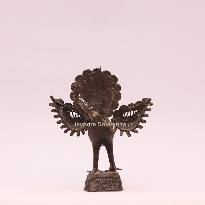 Dhokra Brass Peacock Sculpture with Spread Wings