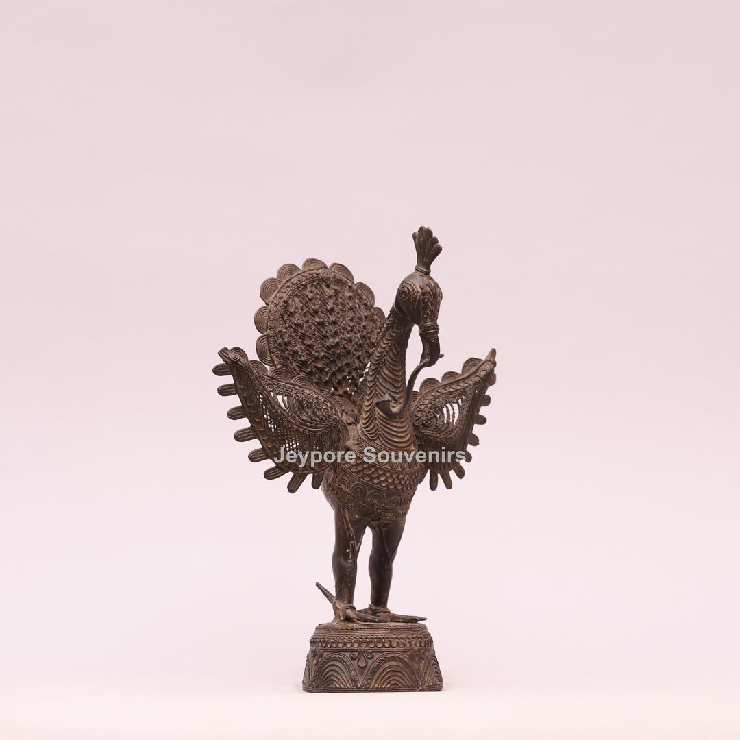 Dhokra Brass Peacock Sculpture with Spread Wings