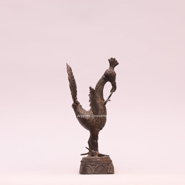 Dhokra Brass Peacock Sculpture with Spread Wings