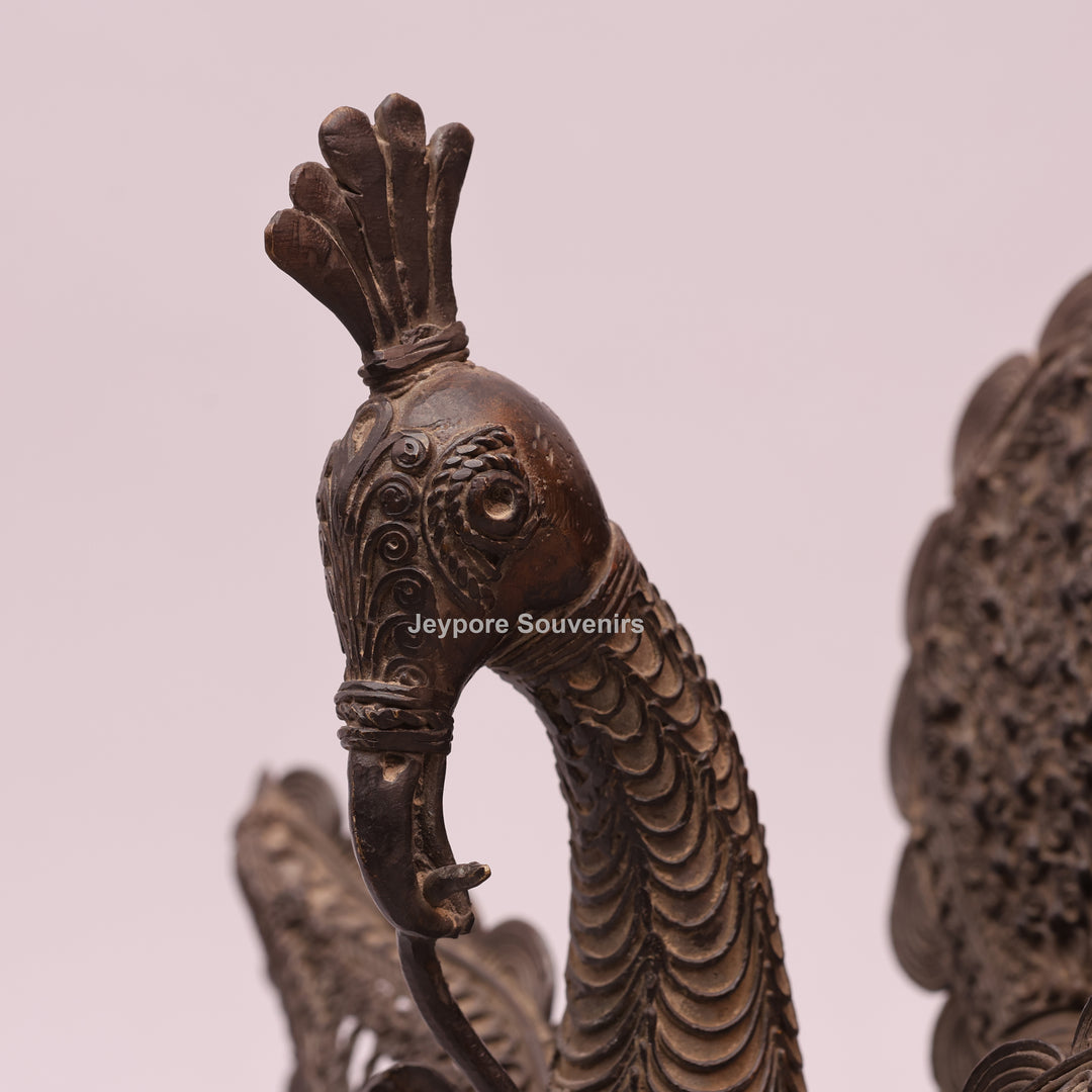 Dhokra Brass Peacock Sculpture with Spread Wings
