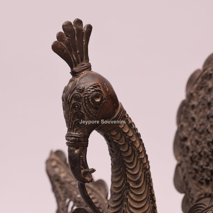 Dhokra Brass Peacock Sculpture with Spread Wings