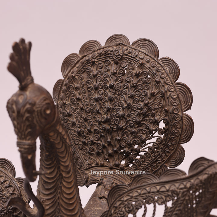 Dhokra Brass Peacock Sculpture with Spread Wings