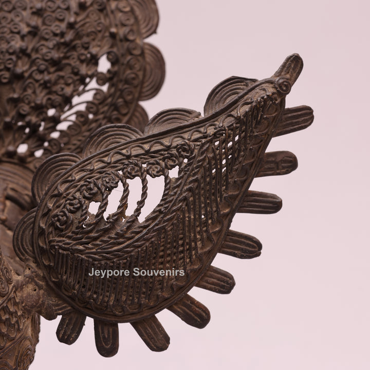 Dhokra Brass Peacock Sculpture with Spread Wings