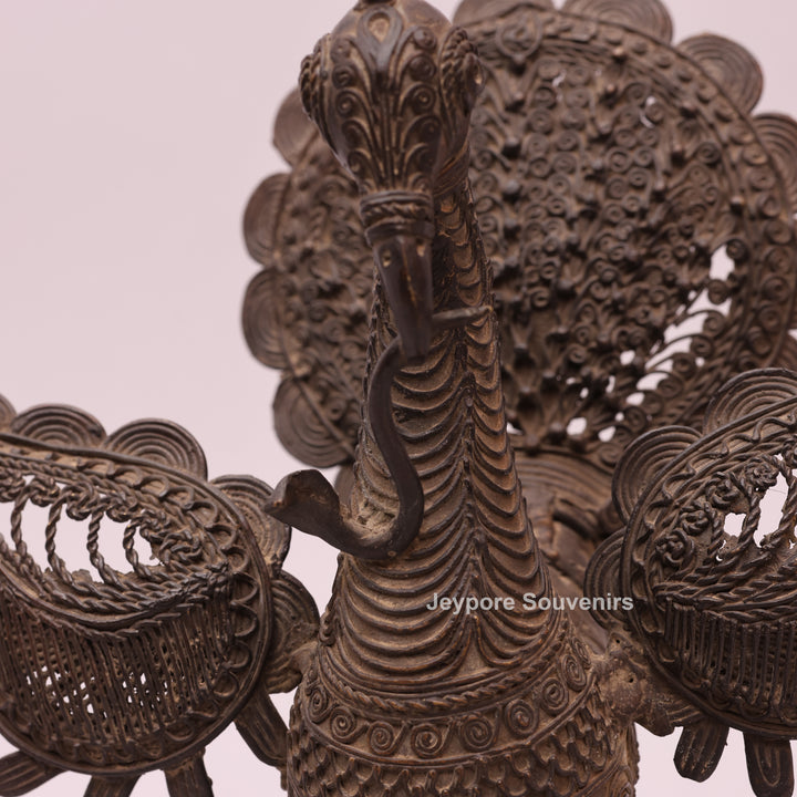 Dhokra Brass Peacock Sculpture with Spread Wings