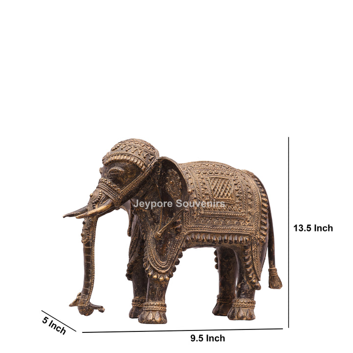 Antique Brass Elephant Statue with Traditional Indian Engraving