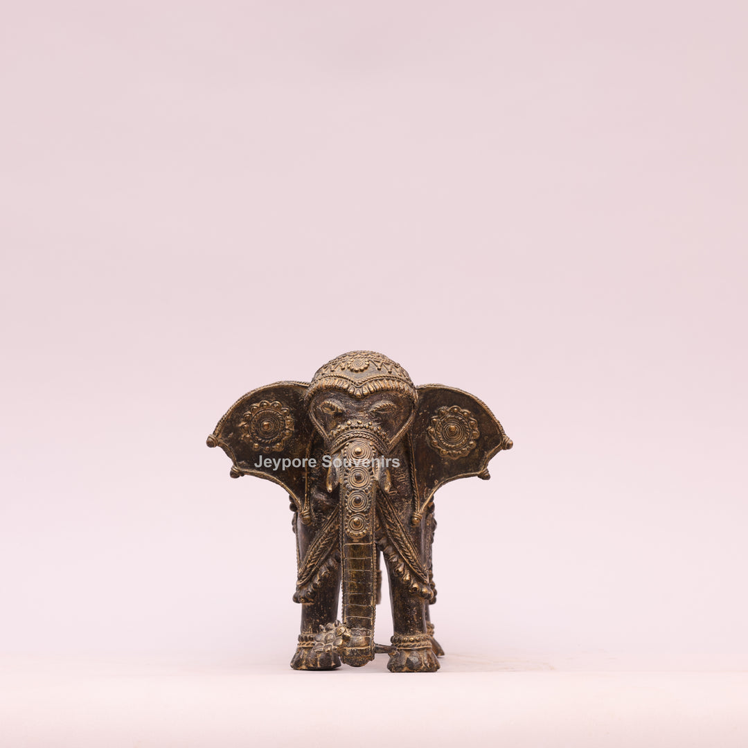 Antique Brass Elephant Statue with Traditional Indian Engraving