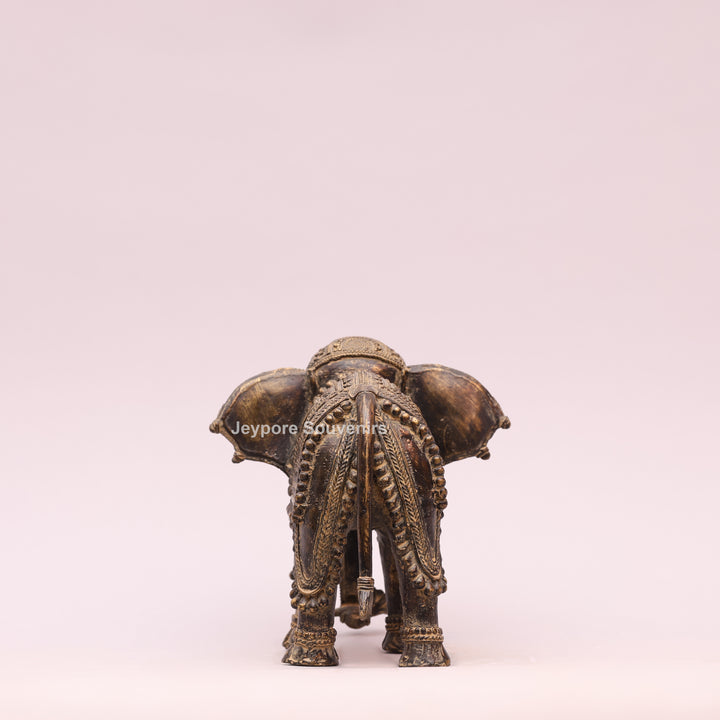 Antique Brass Elephant Statue with Traditional Indian Engraving