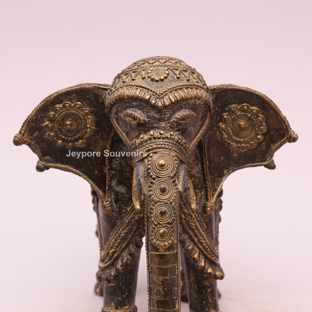 Antique Brass Elephant Statue with Traditional Indian Engraving