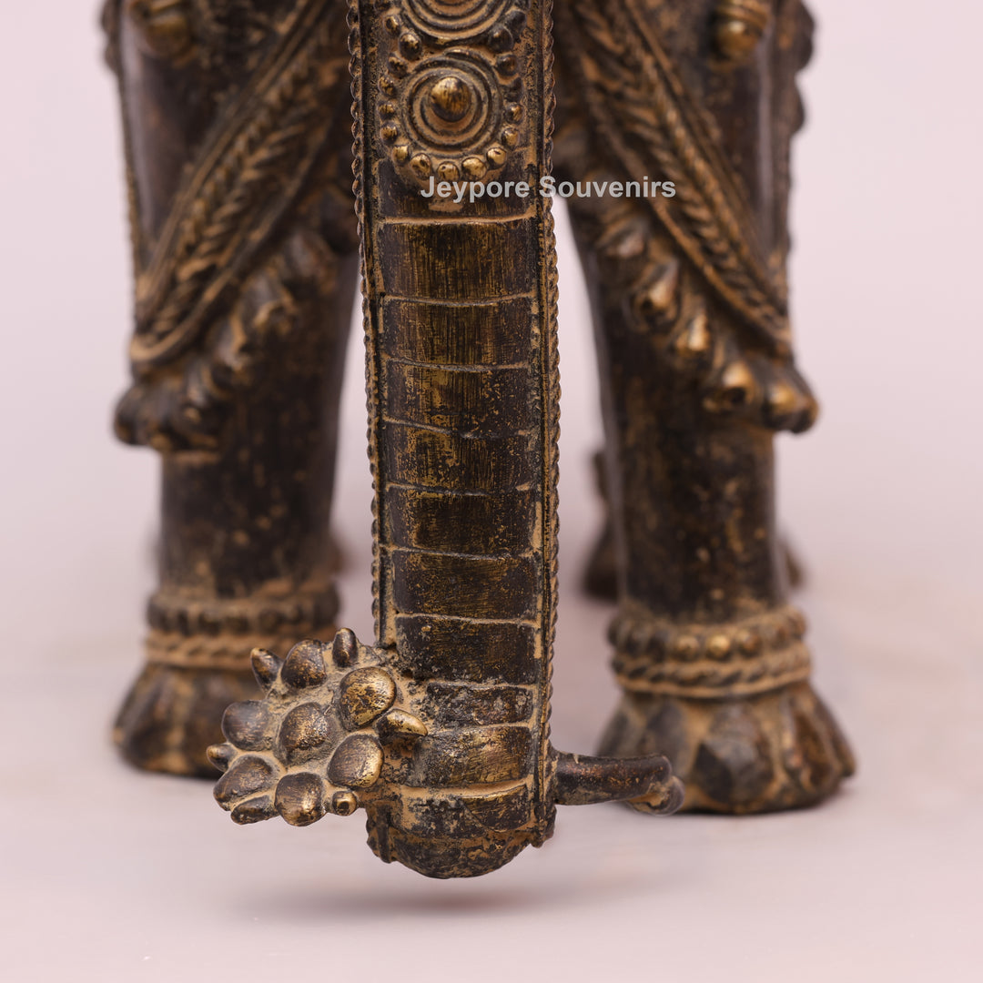 Antique Brass Elephant Statue with Traditional Indian Engraving