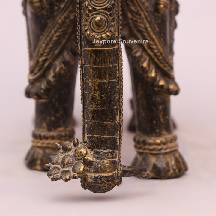 Antique Brass Elephant Statue with Traditional Indian Engraving