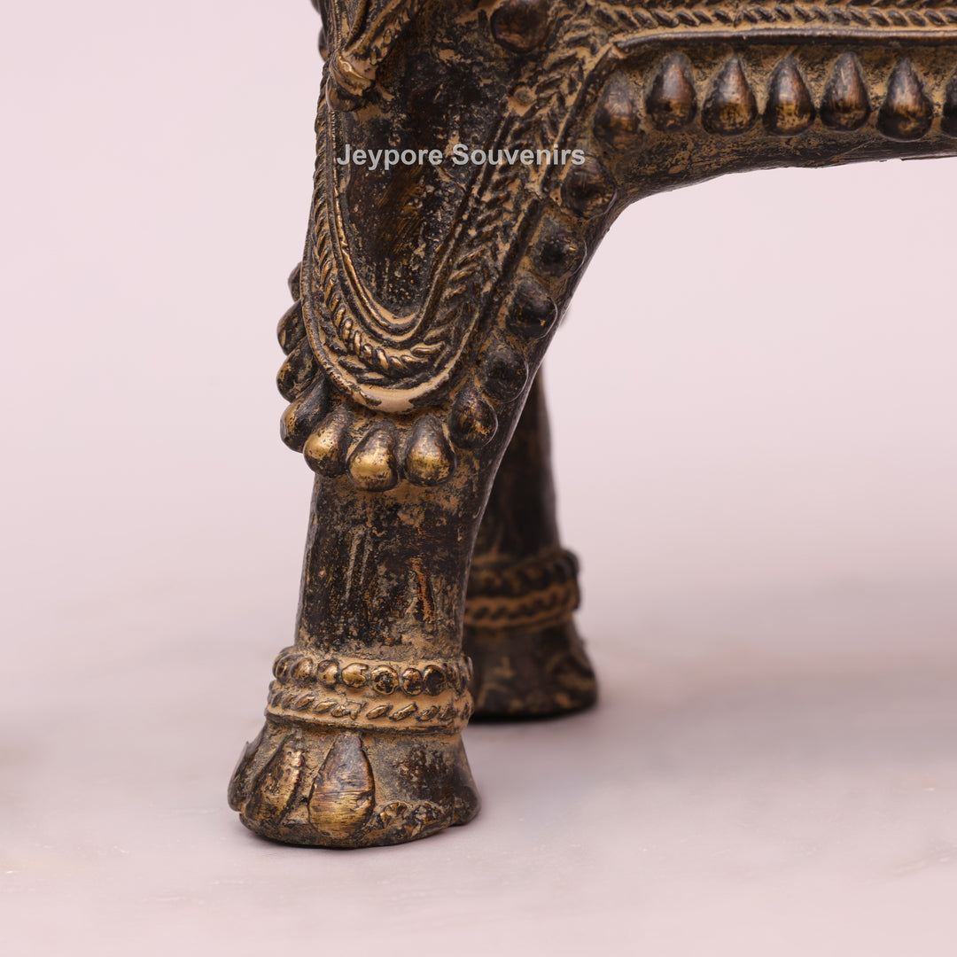 Antique Brass Elephant Statue with Traditional Indian Engraving