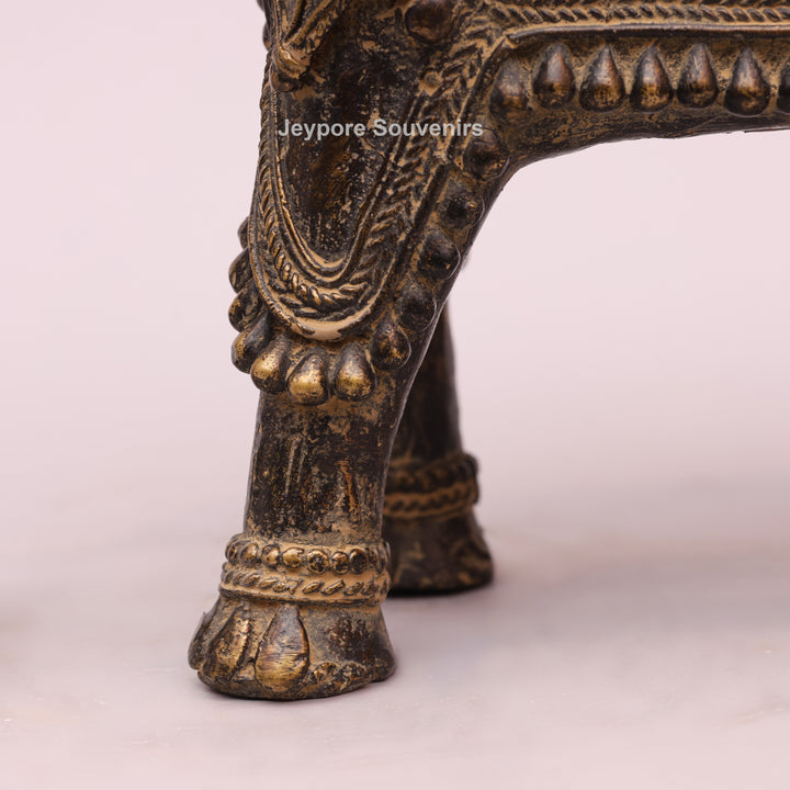 Antique Brass Elephant Statue with Traditional Indian Engraving