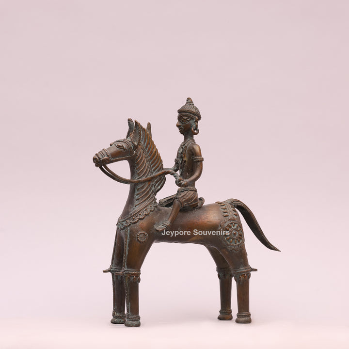 Handcrafted Dhokra Brass Horse With Rider Statue – Traditional Tribal Wire Art