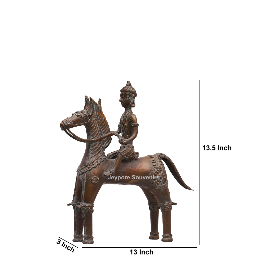 Handcrafted Dhokra Brass Horse With Rider Statue – Traditional Tribal Wire Art
