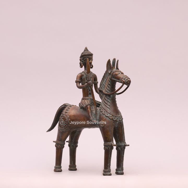 Handcrafted Dhokra Brass Horse With Rider Statue – Traditional Tribal Wire Art