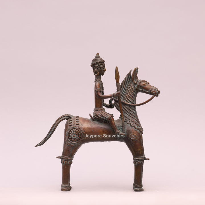 Handcrafted Dhokra Brass Horse With Rider Statue – Traditional Tribal Wire Art