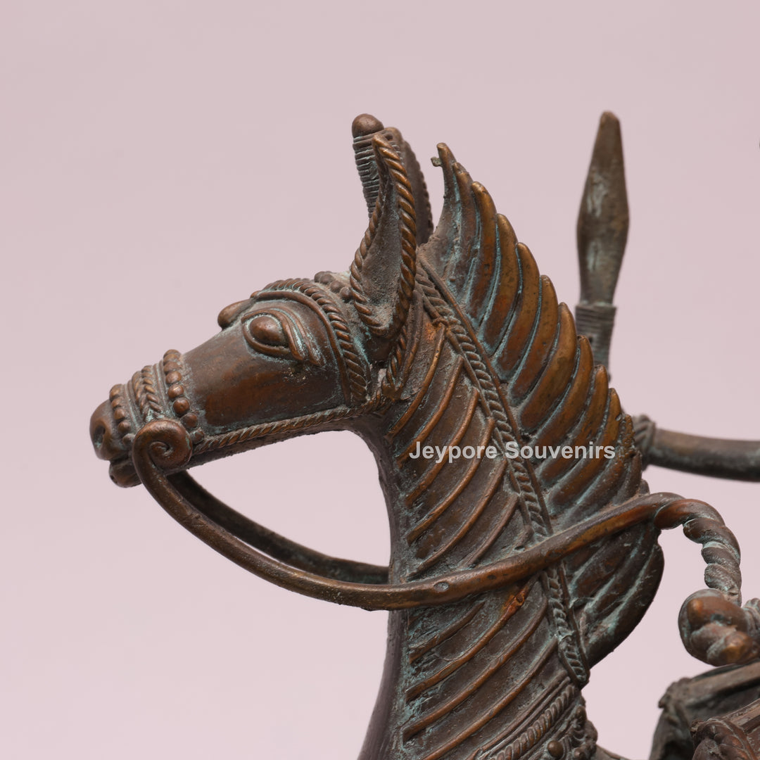 Handcrafted Dhokra Brass Horse With Rider Statue – Traditional Tribal Wire Art