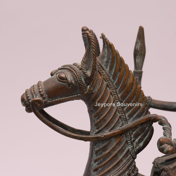 Handcrafted Dhokra Brass Horse With Rider Statue – Traditional Tribal Wire Art