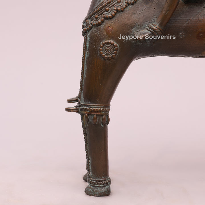 Handcrafted Dhokra Brass Horse With Rider Statue – Traditional Tribal Wire Art