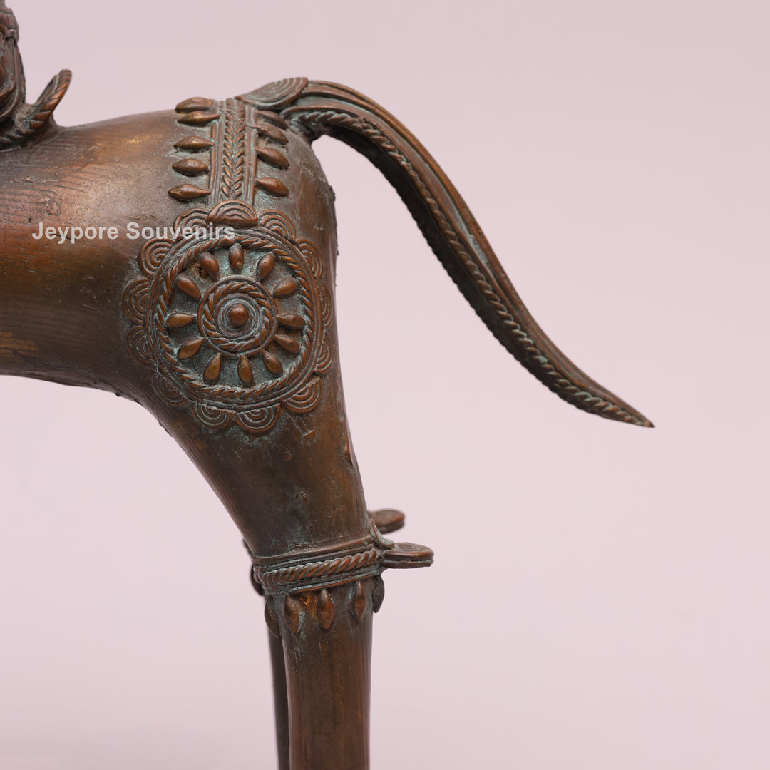 Handcrafted Dhokra Brass Horse With Rider Statue – Traditional Tribal Wire Art