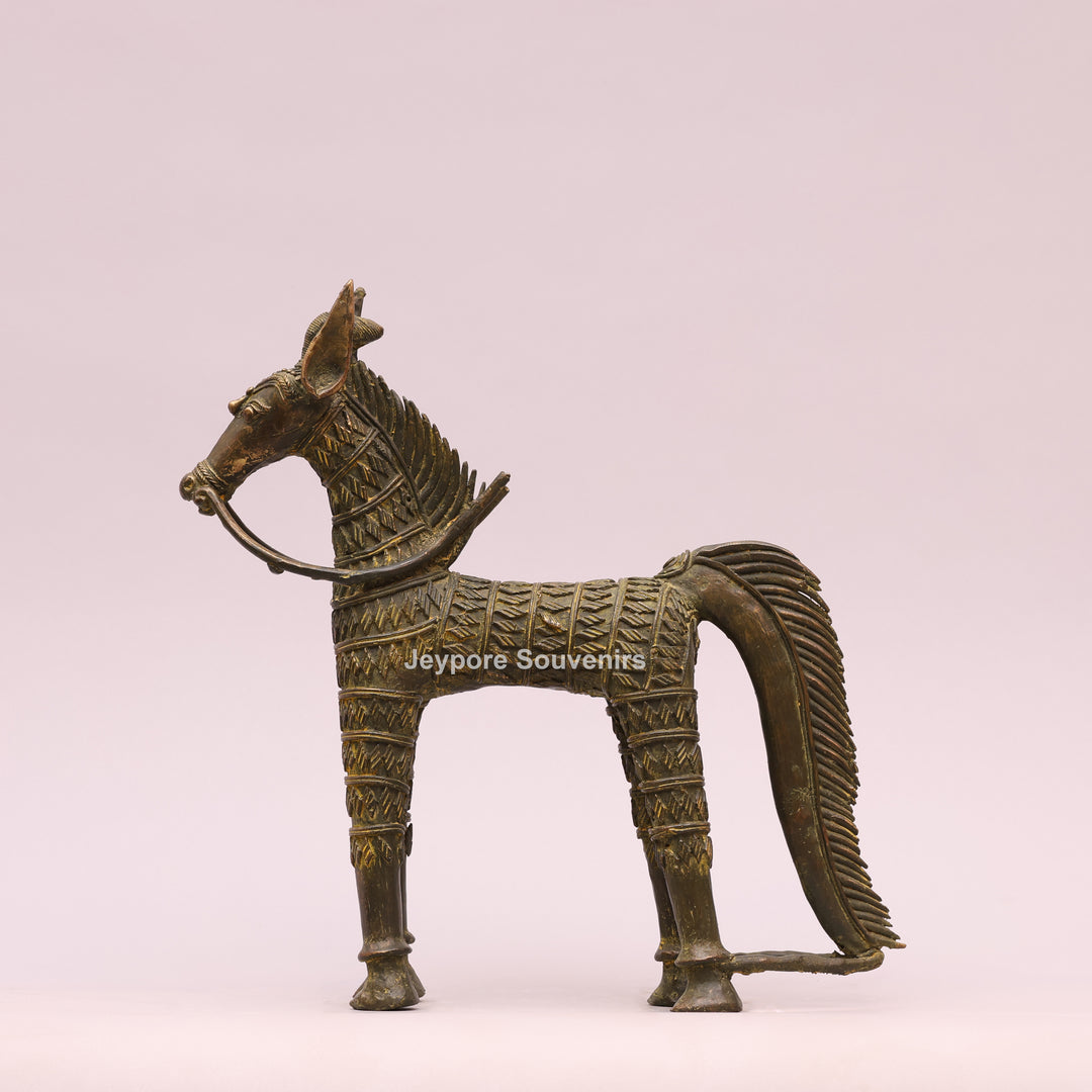 Antique Brass Dhokra Horse Sculpture