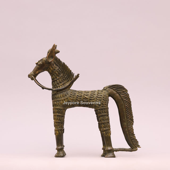 Antique Brass Dhokra Horse Sculpture