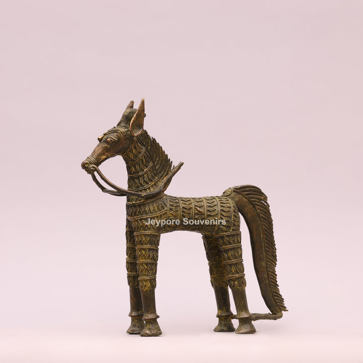 Antique Brass Dhokra Horse Sculpture