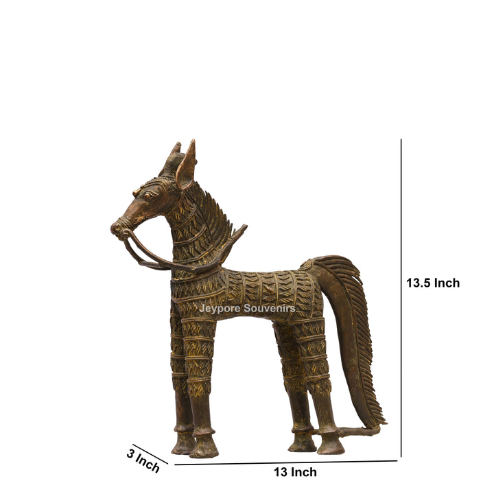Antique Brass Dhokra Horse Sculpture