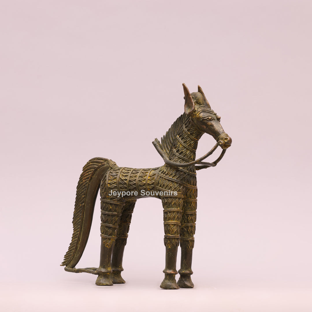 Antique Brass Dhokra Horse Sculpture