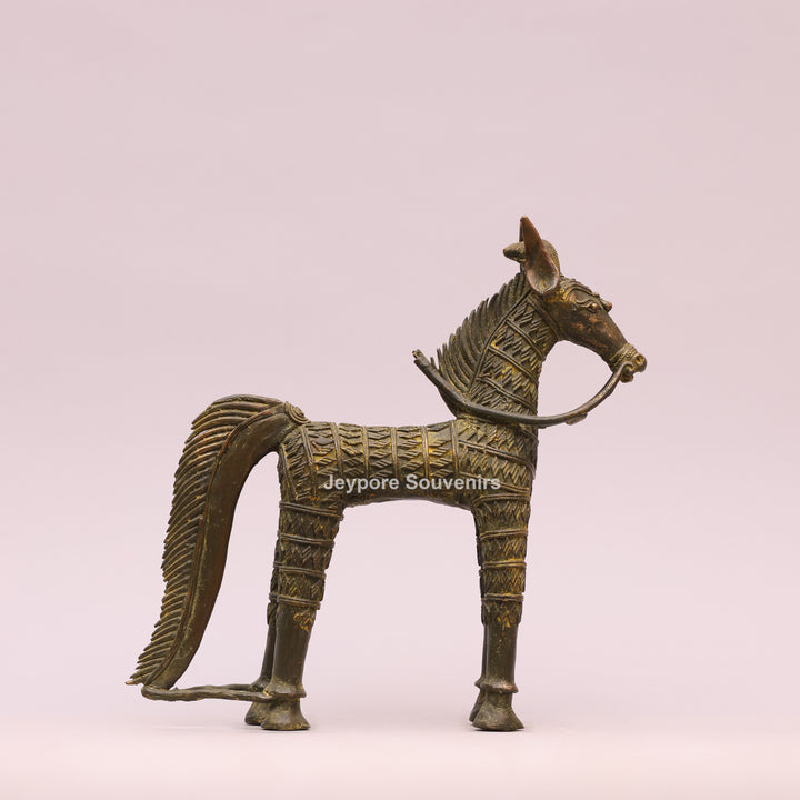 Antique Brass Dhokra Horse Sculpture