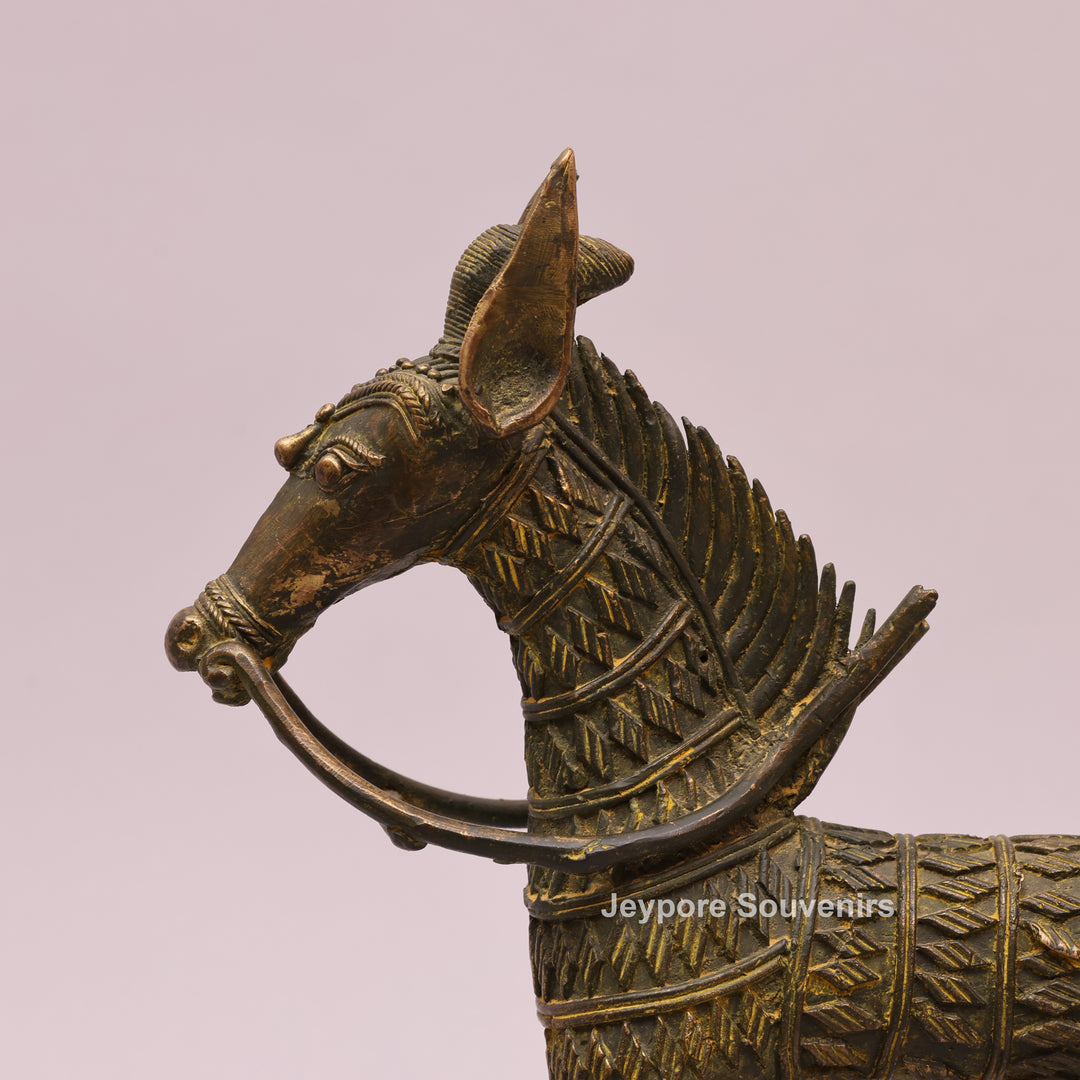Antique Brass Dhokra Horse Sculpture