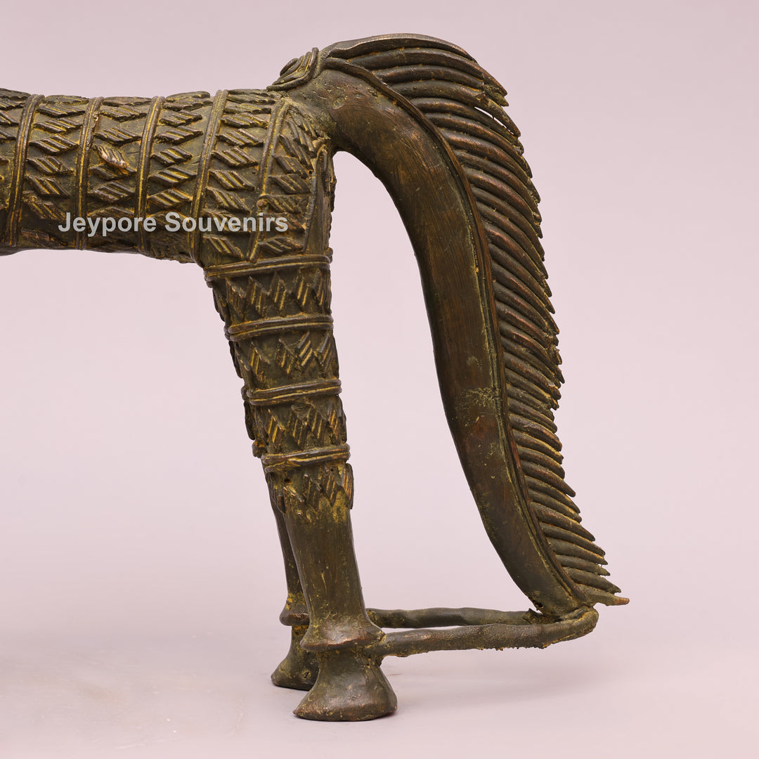 Antique Brass Dhokra Horse Sculpture