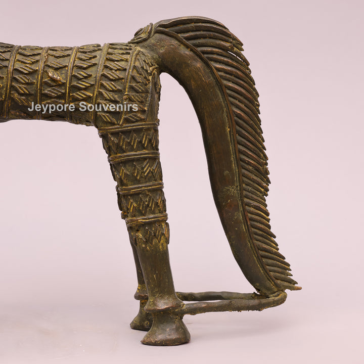 Antique Brass Dhokra Horse Sculpture