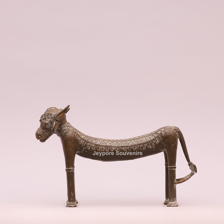 Handcrafted Tribal Art Brass Nandi Statue
