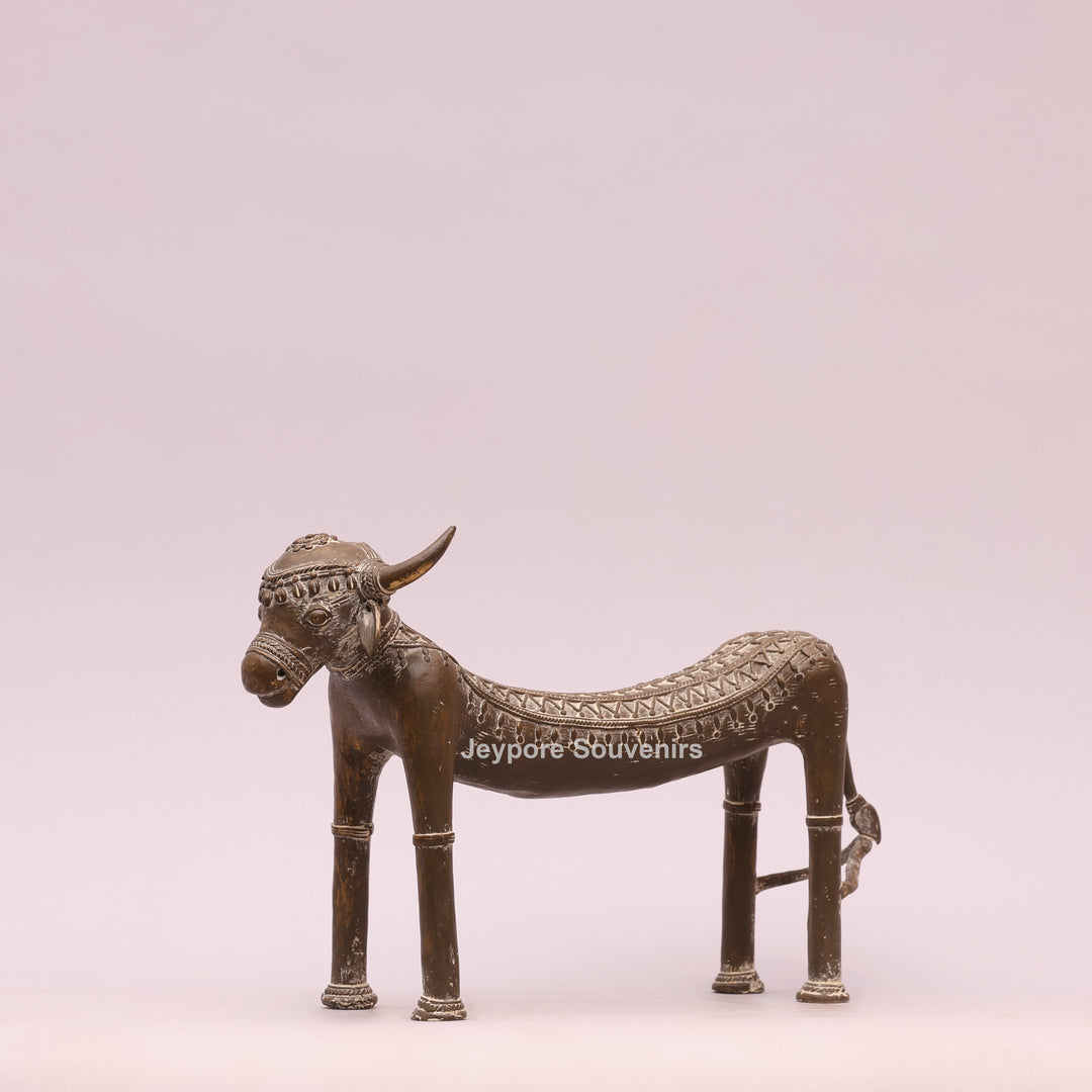 Handcrafted Tribal Art Brass Nandi Statue