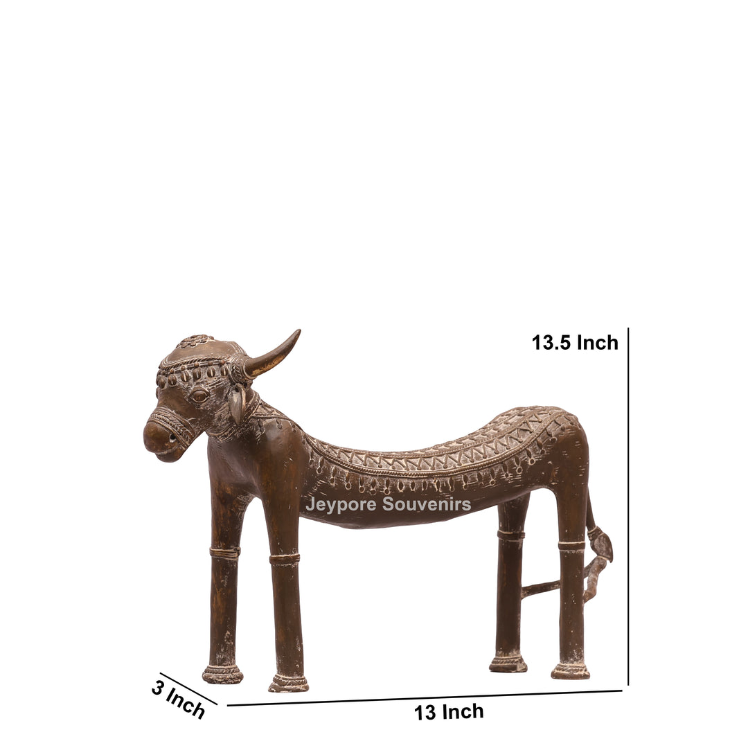 Handcrafted Tribal Art Brass Nandi Statue