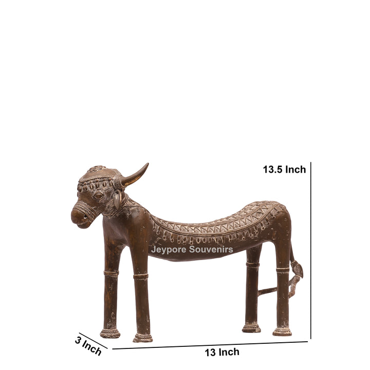 Handcrafted Tribal Art Brass Nandi Statue